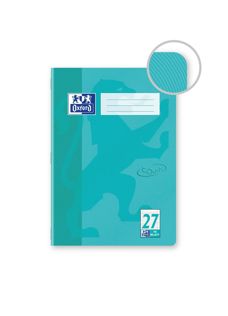 OXFORD Schulheft Touch Lineatur 27 liniert, A4, aqua, Innen- und Außenrand, Sie erhalten 3 Hefte