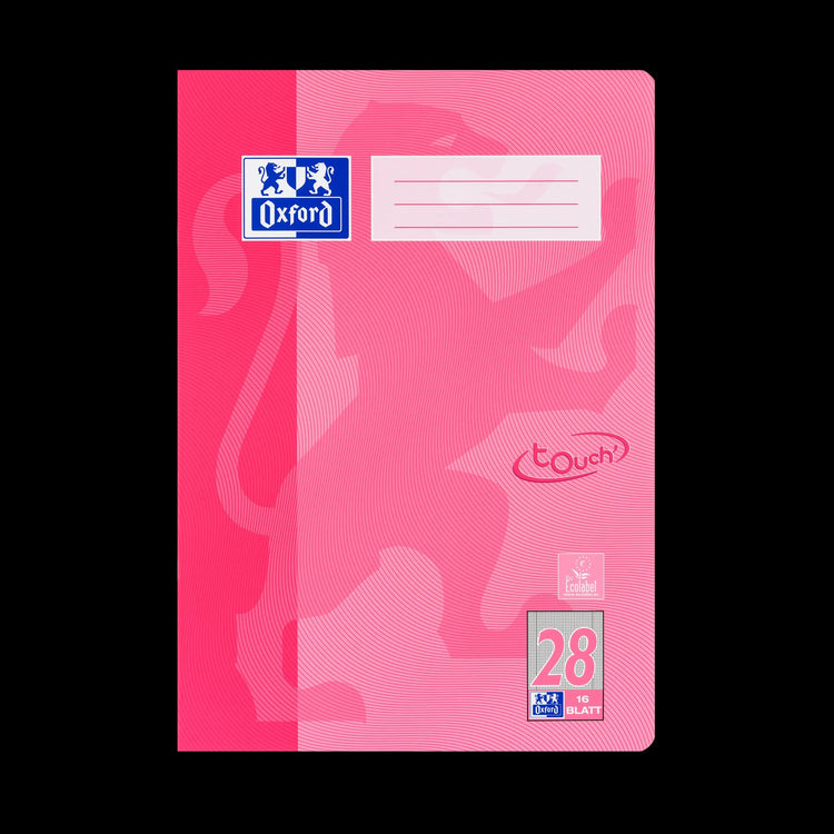 OXFORD Schulheft Touch Lineatur 28 kariert Innen- und Außenrand, A4, rosa, Sie erhalten 3 Hefte