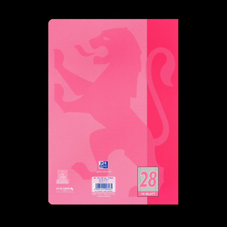 OXFORD Schulheft Touch Lineatur 28 kariert Innen- und Außenrand, A4, rosa, Sie erhalten 3 Hefte