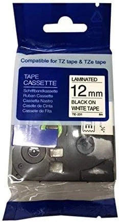 Wechselfaul Schriftband ersetzt Brother TZE231 TZe-231 P-touch Schriftband (12mm breit, 8m lang, u.a. für Brother PT-H100LB/R, -H105, -E100/VP, -D200/BW/VP, -D210/VP, laminiert) schwarz auf weiß