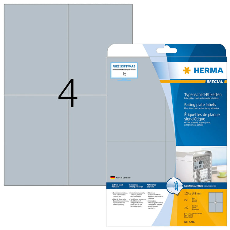 100 HERMA Typenschild-Etiketten 4216 silber