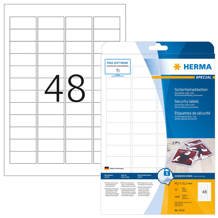 1.200 HERMA Sicherheitsetiketten 4232 weiß
