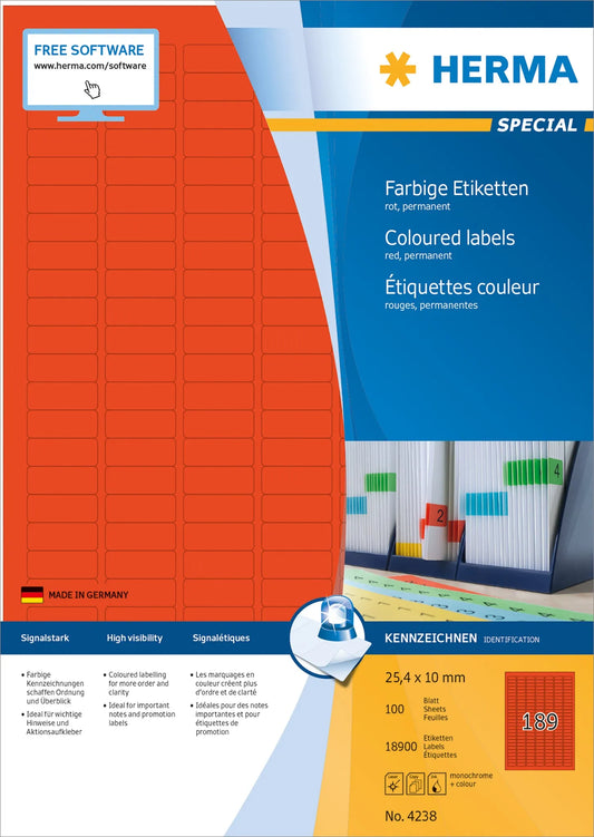 18.900 HERMA Etiketten 4238 rot