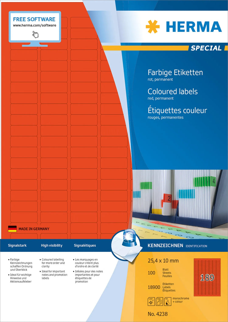 18.900 HERMA Etiketten 4238 rot