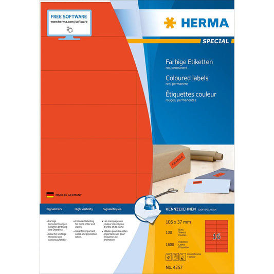 1.600 HERMA Etiketten 4257 rot