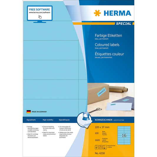 1.600 HERMA Etiketten 4258 blau