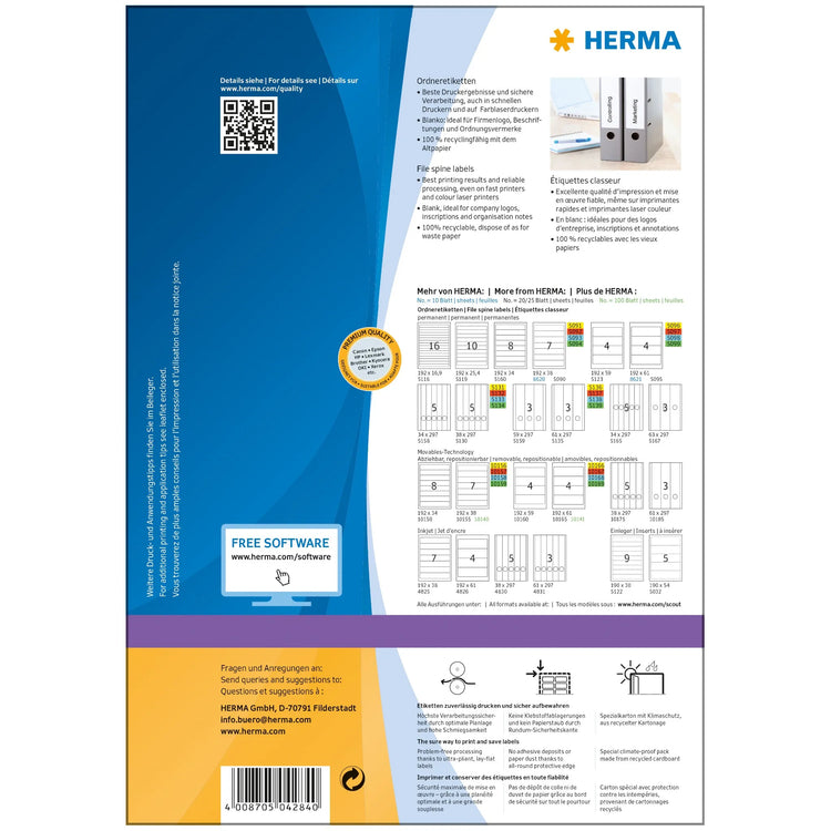 400 HERMA Ordneretiketten 4284 weiß für 7,0 - 8,0 cm Rückenbreite