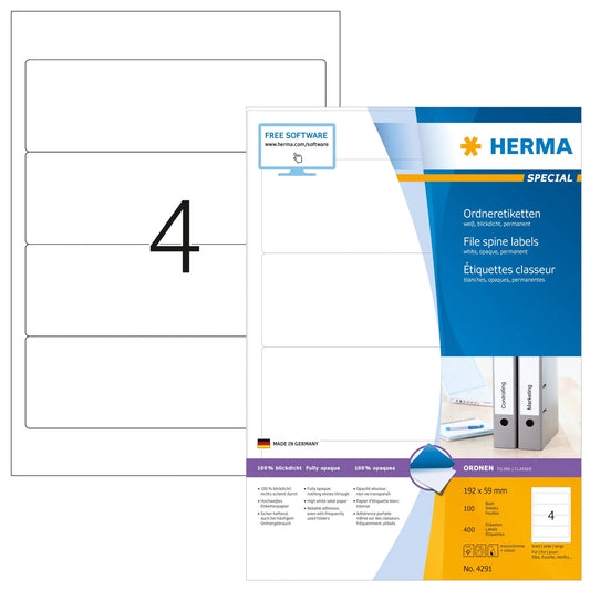 400 HERMA Ordneretiketten 4291 weiß für 7,0 - 8,0 cm Rückenbreite