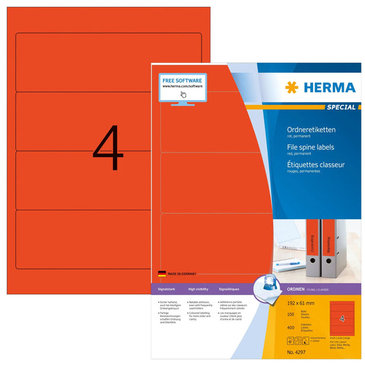 400 HERMA Ordneretiketten 4297 rot für 7,0 - 8,0 cm Rückenbreite