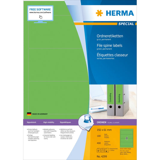 400 HERMA Ordneretiketten 4299 grün für 7,0 - 8,0 cm Rückenbreite