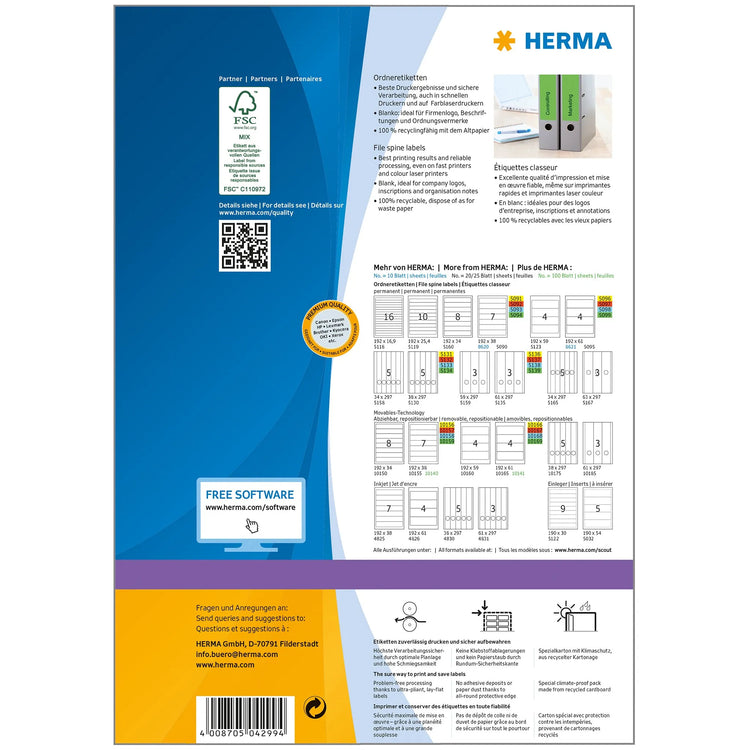 400 HERMA Ordneretiketten 4299 grün für 7,0 - 8,0 cm Rückenbreite