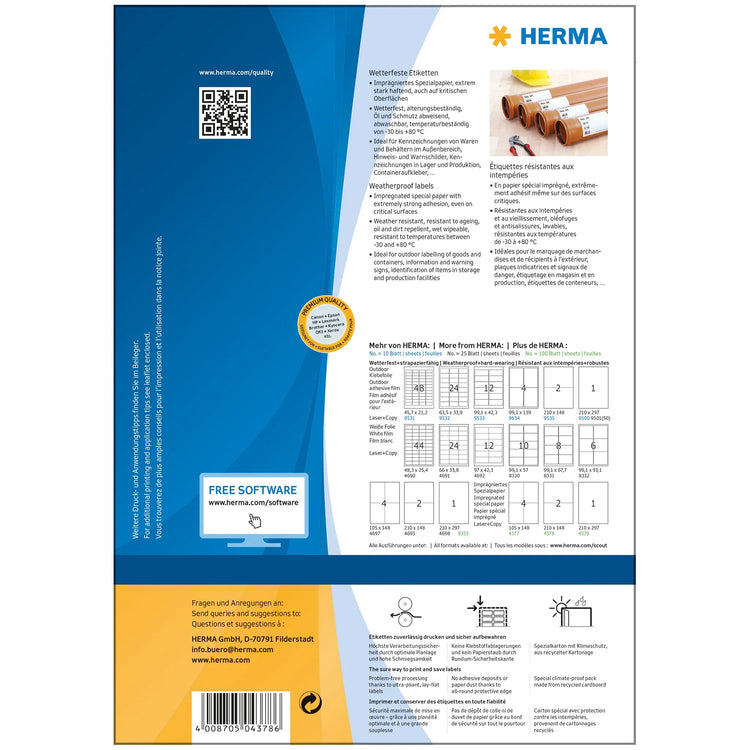 200 HERMA wetterfeste Etiketten 4378 weiß