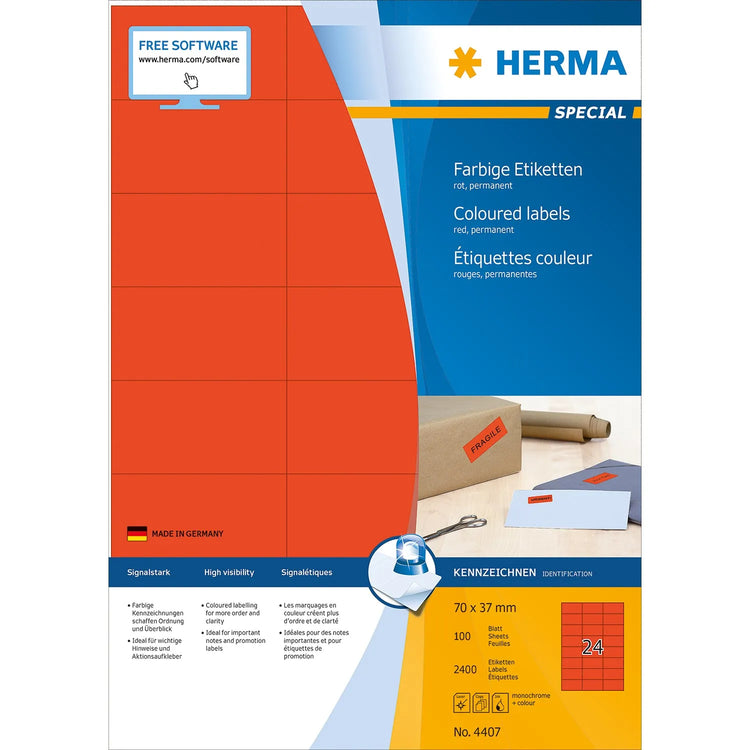 2.400 HERMA Etiketten 4407 rot