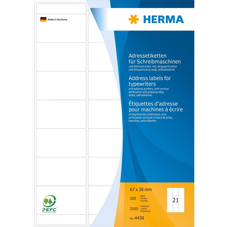 2.100 HERMA Adressetiketten 4438 weiß