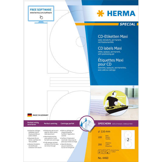 200 HERMA CD-Etiketten 4460 weiß