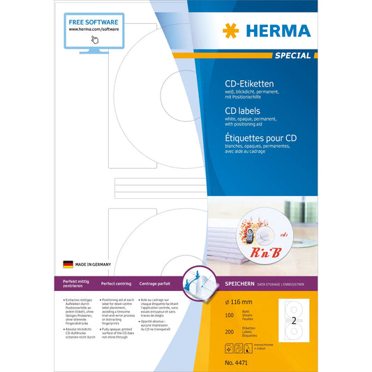 200 HERMA CD-Etiketten 4471 weiß