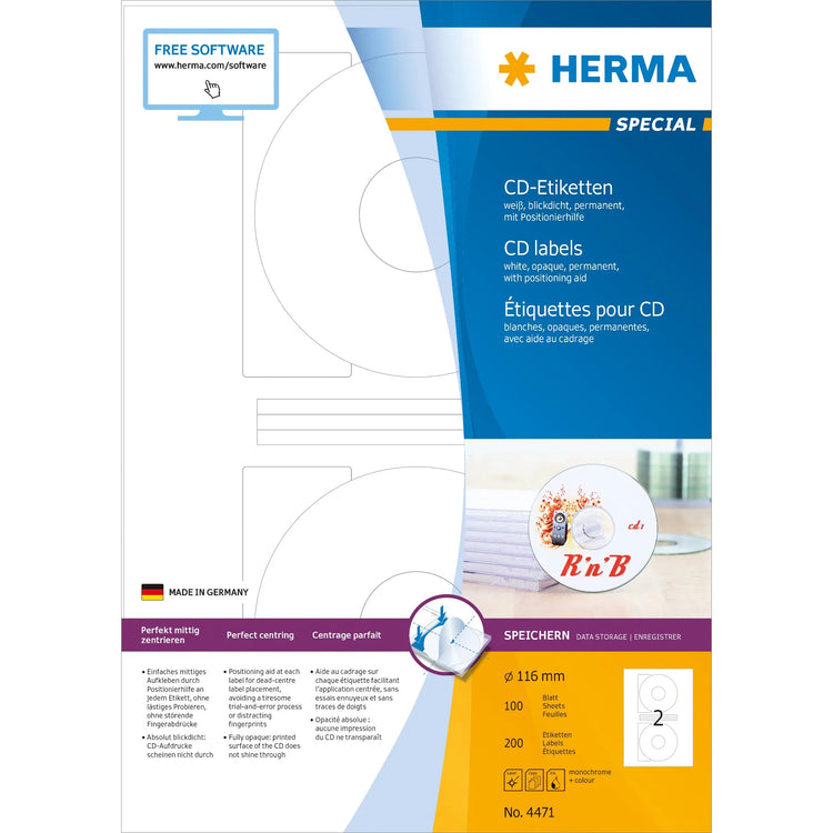 200 HERMA CD-Etiketten 4471 weiß