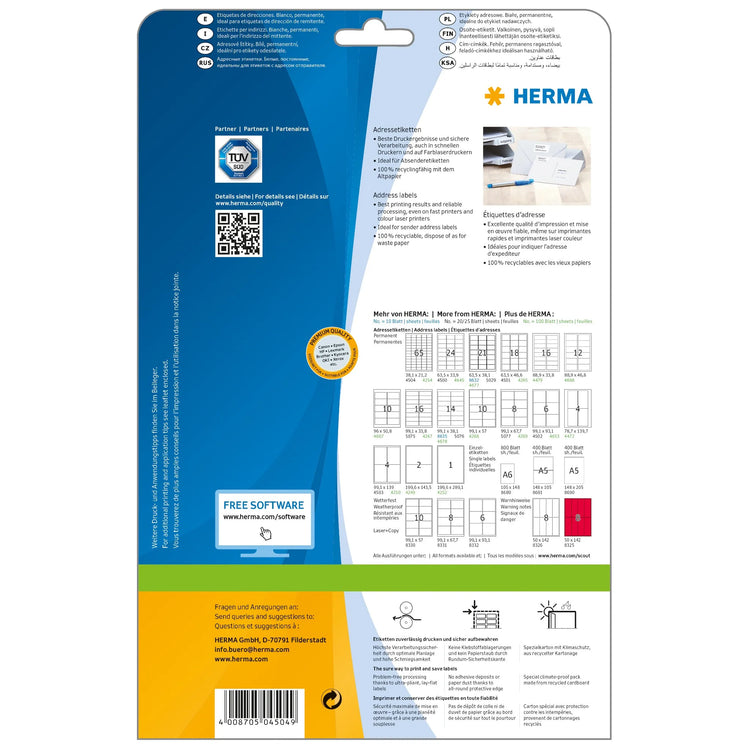 1.625 HERMA Adressetiketten 4504 weiß