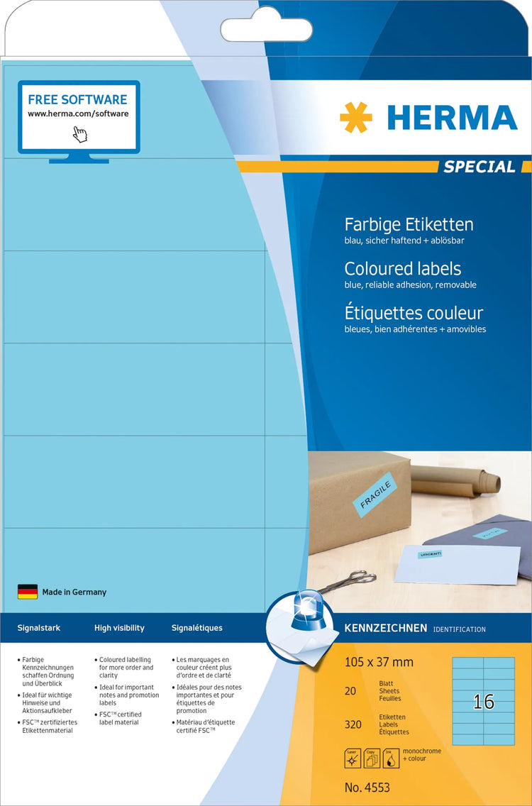 320 HERMA Etiketten 4553 blau