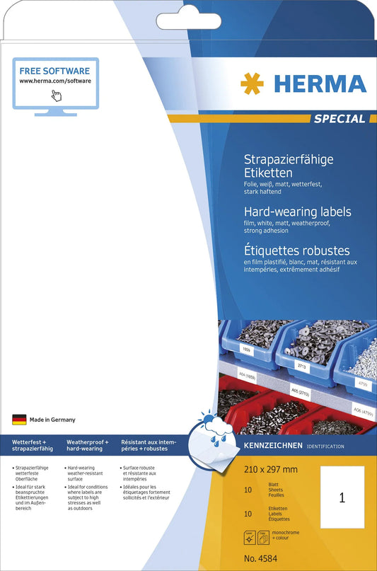 10 HERMA wetterfeste Folienetiketten 4584 weiß