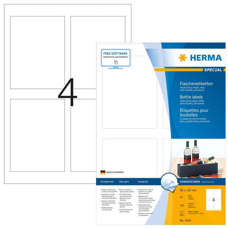 160 HERMA Flaschenetiketten 4603 weiß