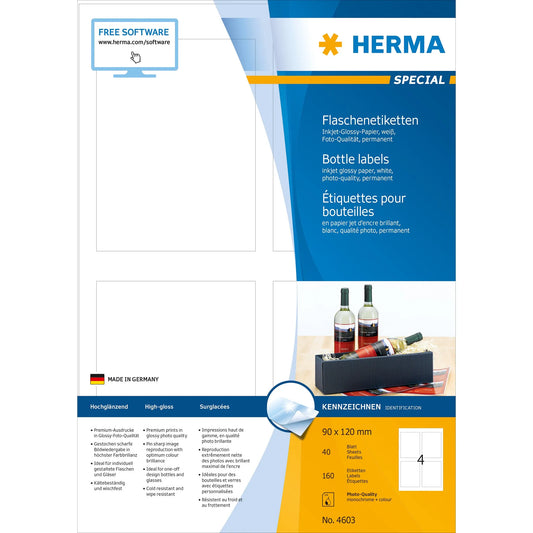 160 HERMA Flaschenetiketten 4603 weiß