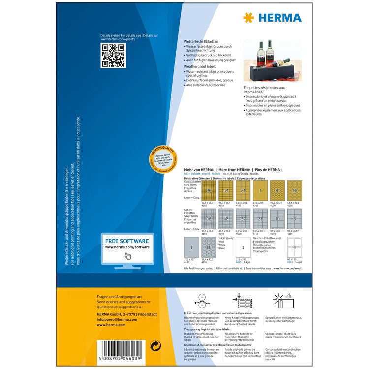 160 HERMA Flaschenetiketten 4603 weiß