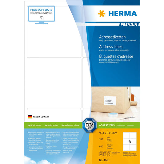 600 HERMA Adressetiketten 4653 weiß