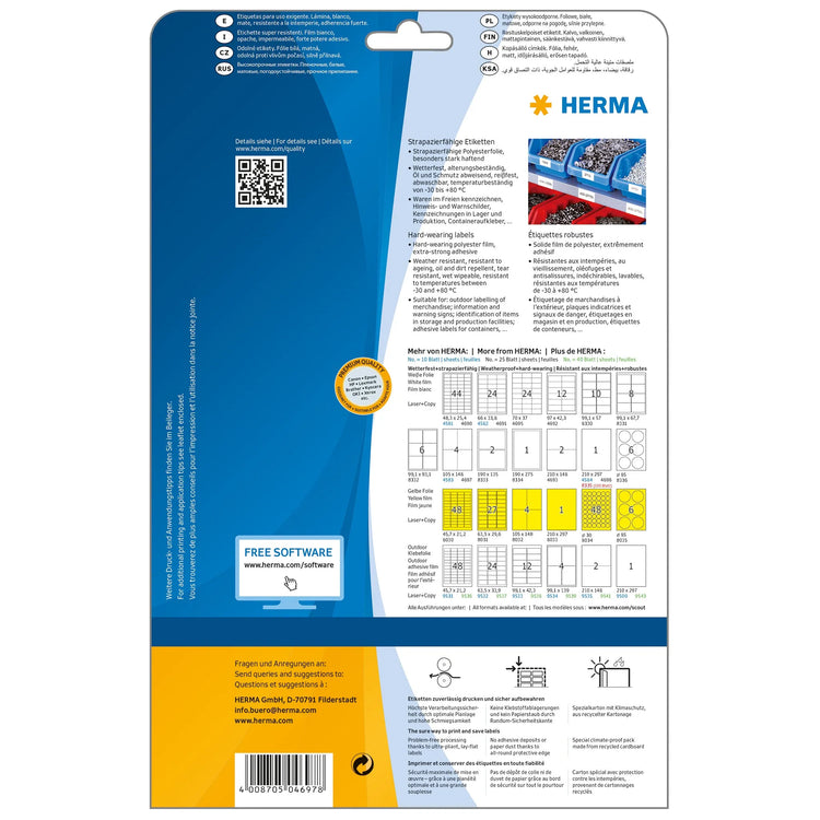 100 HERMA wetterfeste Folienetiketten 4697 weiß