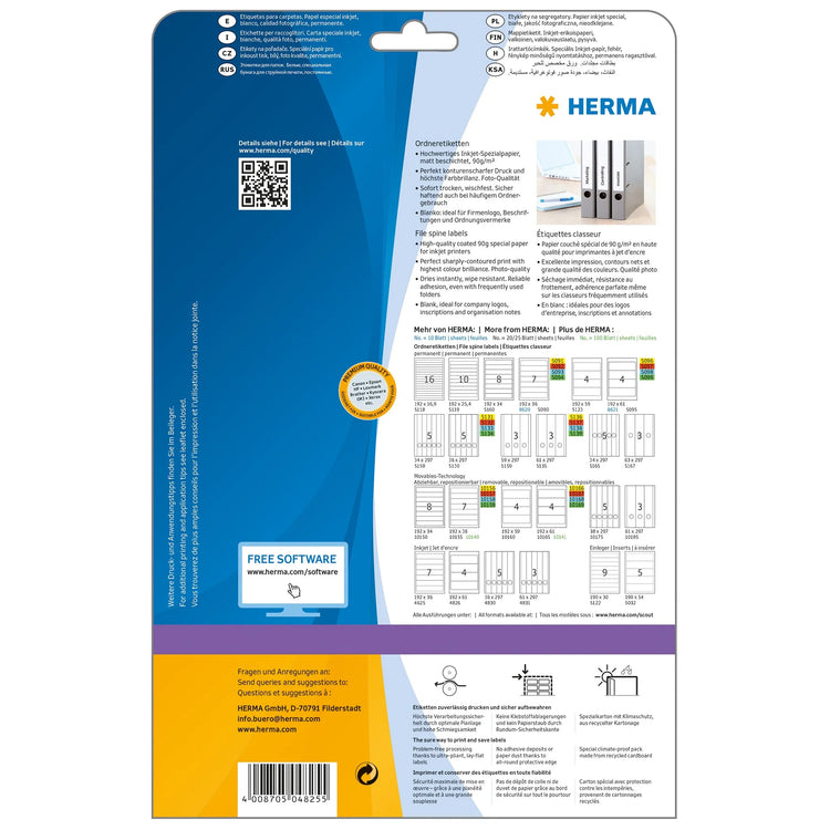 175 HERMA Ordneretiketten 4825 weiß für 4,0 - 5,0 cm Rückenbreite