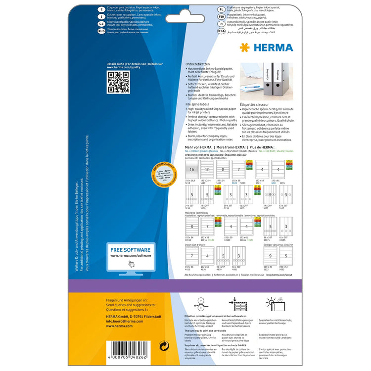 100 HERMA Ordneretiketten 4826 weiß für 7,0 - 8,0 cm Rückenbreite