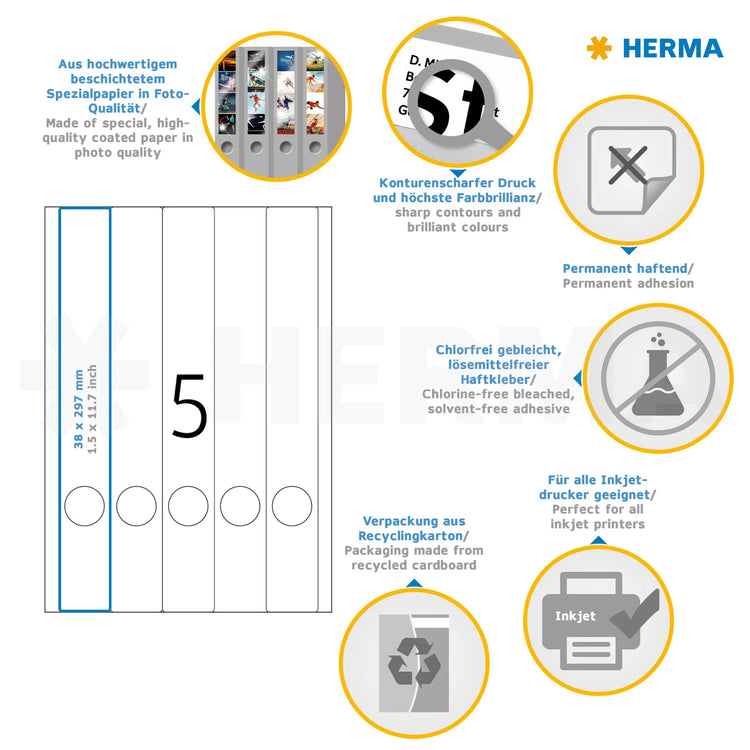 125 HERMA Ordneretiketten 4830 weiß für 4,0 - 5,0 cm Rückenbreite