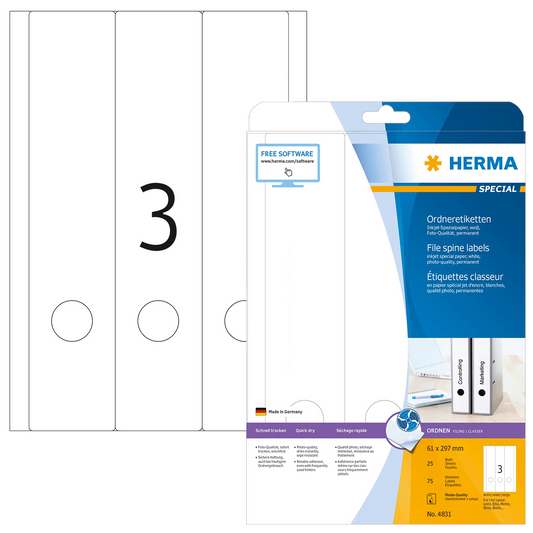 75 HERMA Ordneretiketten 4831 weiß für 7,0 - 8,0 cm Rückenbreite