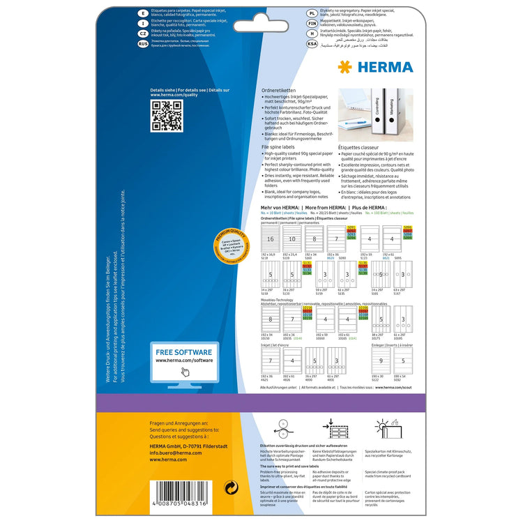 75 HERMA Ordneretiketten 4831 weiß für 7,0 - 8,0 cm Rückenbreite