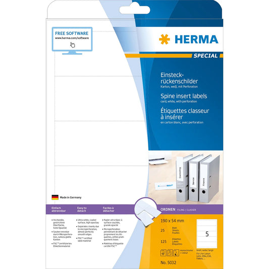 125 HERMA Einsteck-Rückenschilder weiß für 5,0 cm Rückenbreite