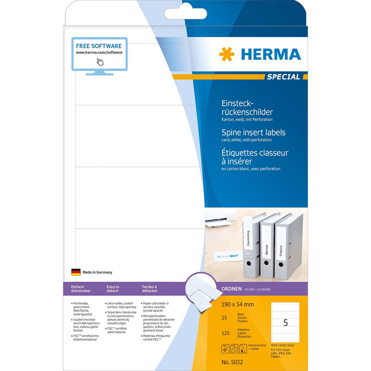 125 HERMA Einsteck-Rückenschilder weiß für 5,0 cm Rückenbreite