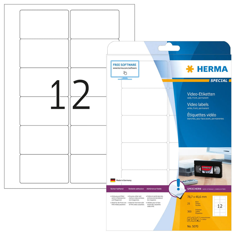 300 HERMA Video-Etiketten 5070 weiß
