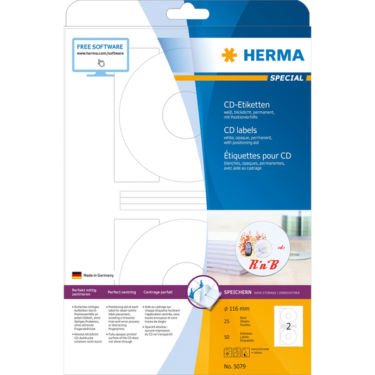 50 HERMA CD-Etiketten 5079 weiß
