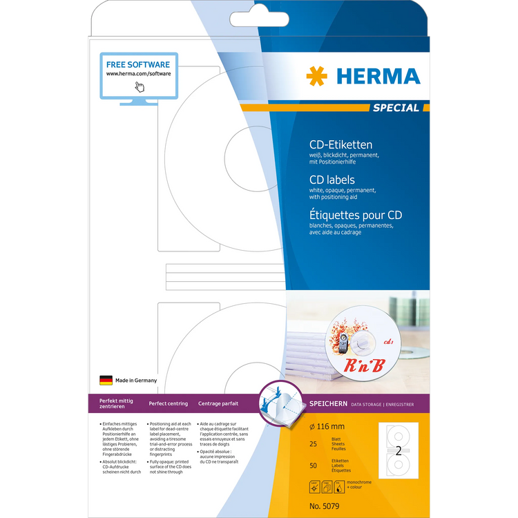 50 HERMA CD-Etiketten 5079 weiß