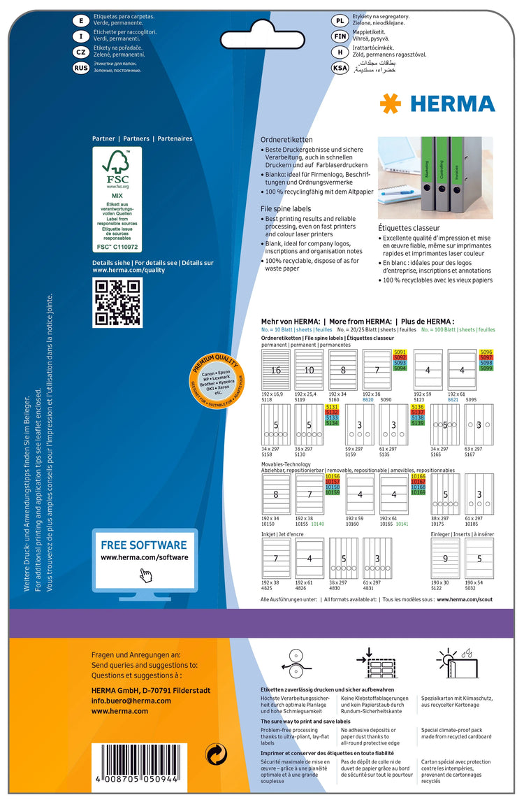 140 HERMA Ordneretiketten 5094 grün für 4,0 - 5,0 cm Rückenbreite
