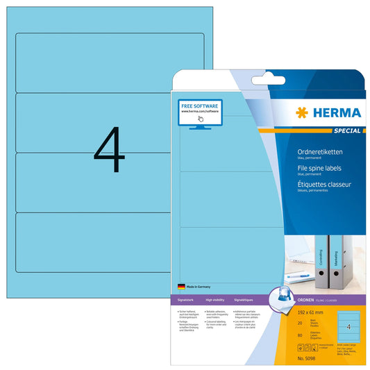80 HERMA Ordneretiketten 5098 blau für 7,0 - 8,0 cm Rückenbreite