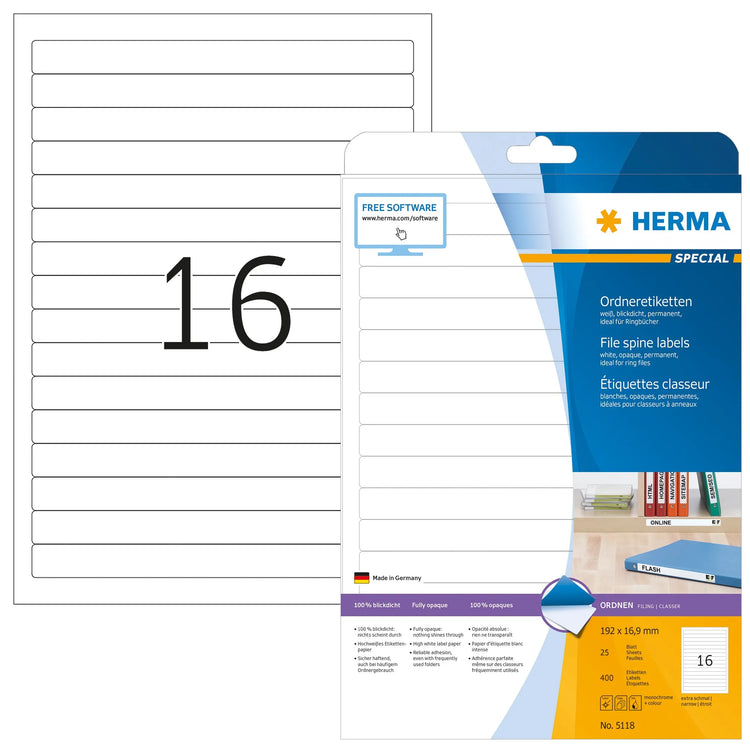 400 HERMA Ordneretiketten 5118 weiß für 4,0 - 5,0 cm Rückenbreite