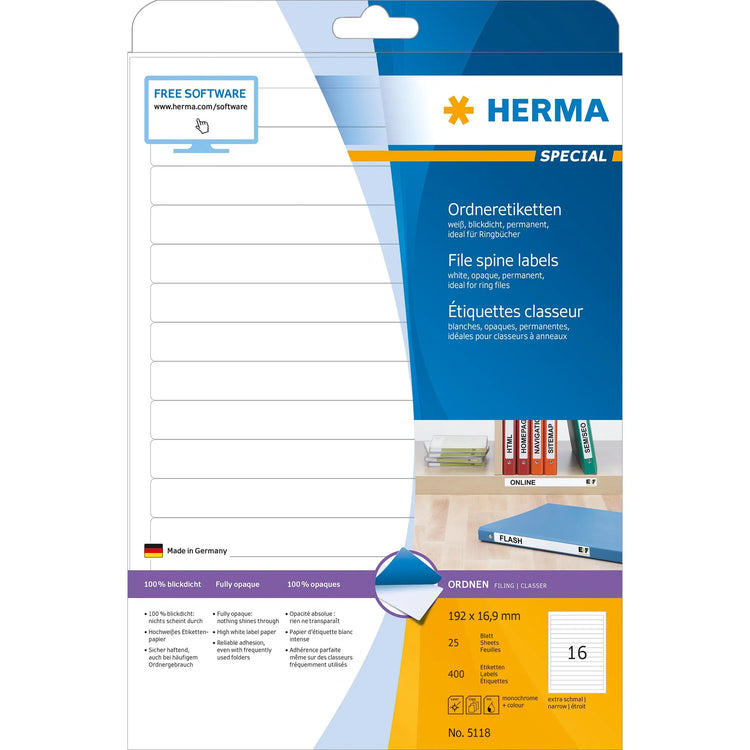 400 HERMA Ordneretiketten 5118 weiß für 4,0 - 5,0 cm Rückenbreite