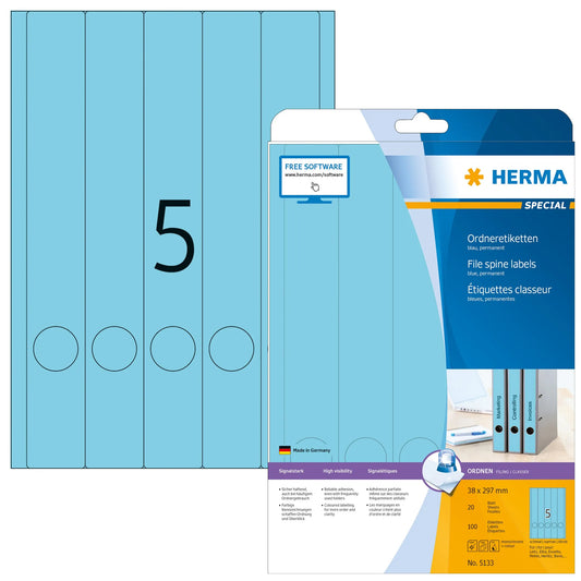 100 HERMA Ordneretiketten 5133 blau für 4,0 - 5,0 cm Rückenbreite