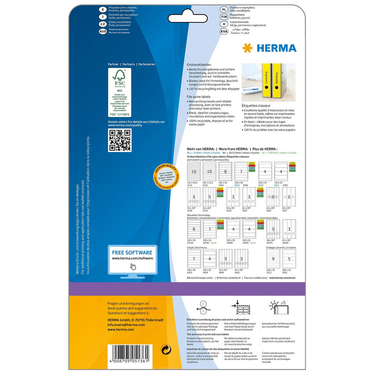 60 HERMA Ordneretiketten 5136 gelb für 7,0 - 8,0 cm Rückenbreite