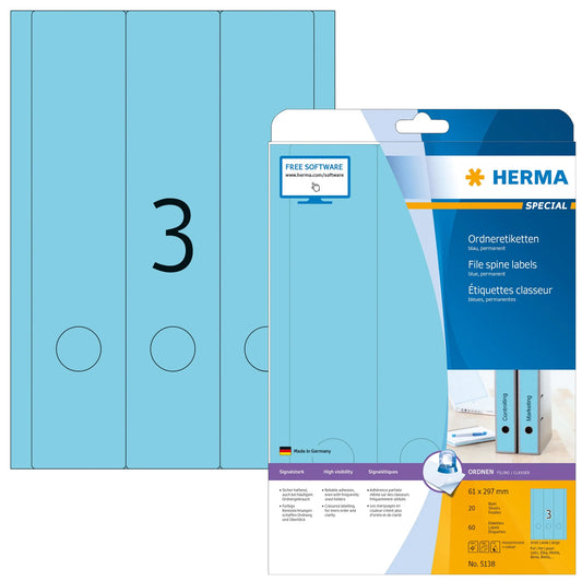 60 HERMA Ordneretiketten 5138 blau für 7,0 - 8,0 cm Rückenbreite