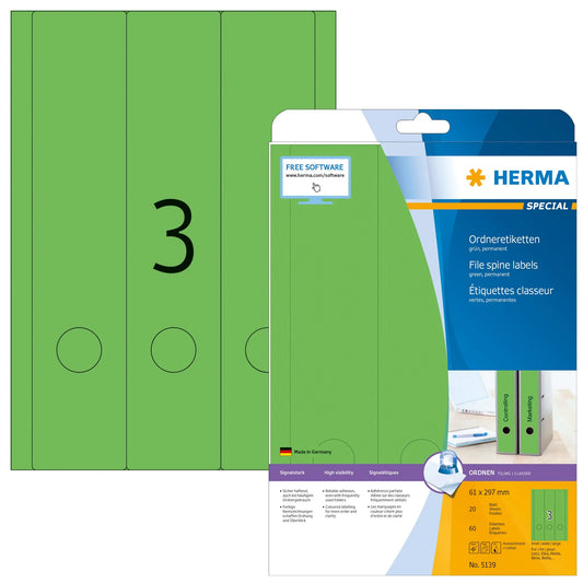 60 HERMA Ordneretiketten 5139 grün für 7,0 - 8,0 cm Rückenbreite