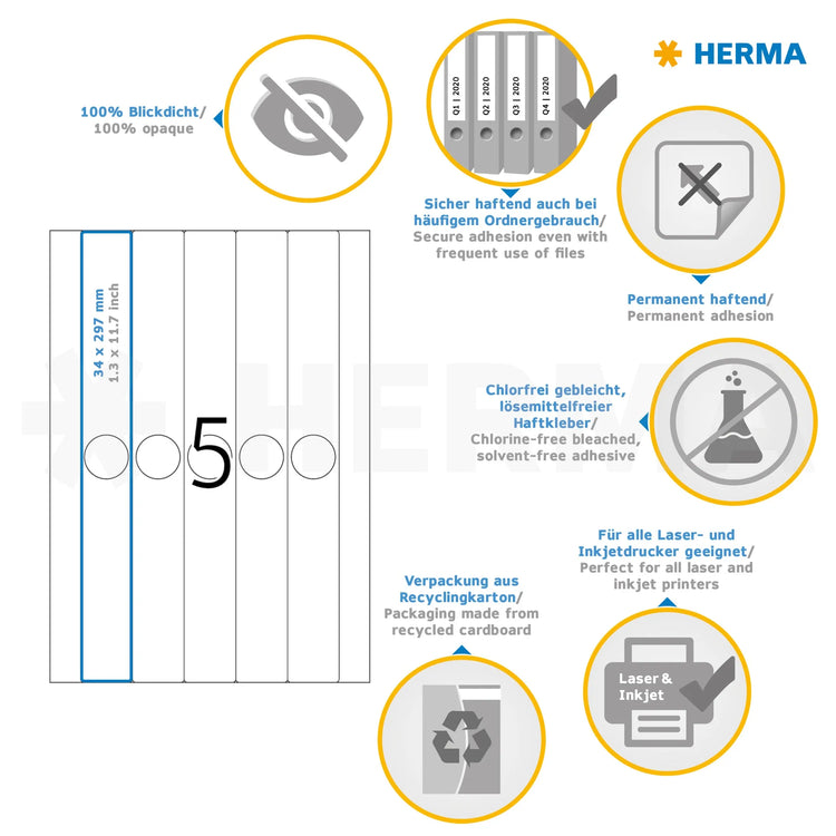 125 HERMA Hängeordneretiketten 5165 weiß für 4,0 - 5,0 cm Rückenbreite