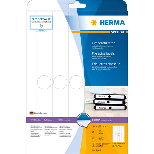 125 HERMA Hängeordneretiketten 5165 weiß für 4,0 - 5,0 cm Rückenbreite