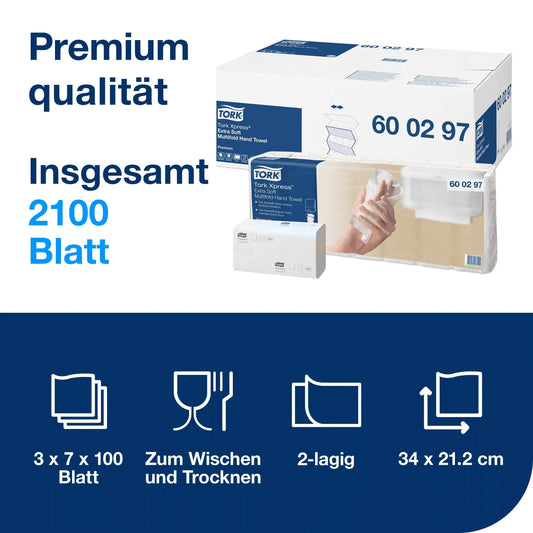 TORK Papierhandtücher 600297 Xpress® H2 Premium Extra Soft Interfold-Falzung 2-lagig 2.100 Tücher